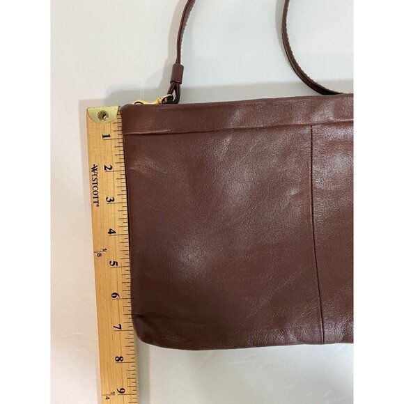 Leather Crossbody Clutch with Removable Strap in Brown with Gold Accents 11"x 7" - Picture 4 of 10